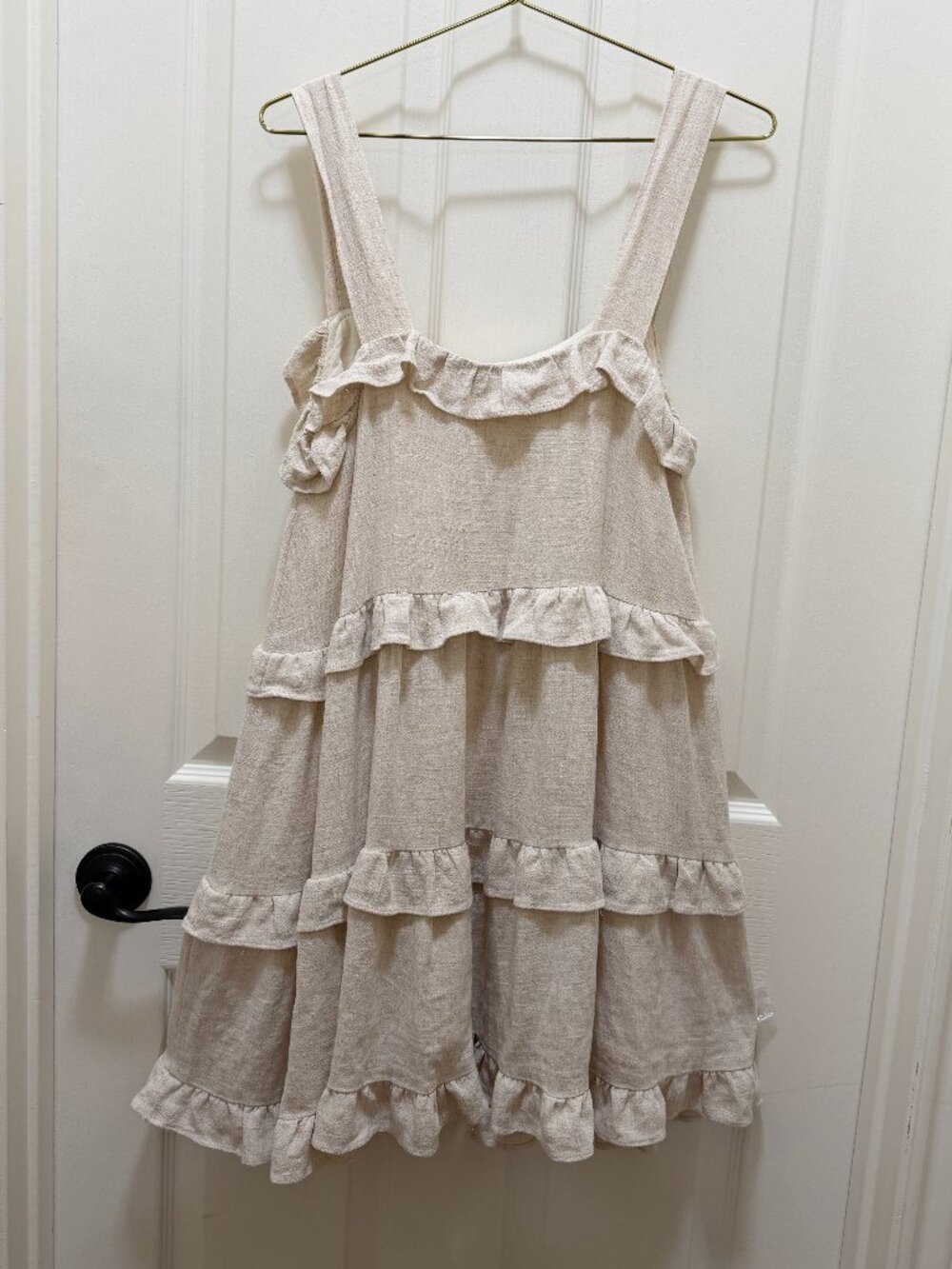 By Together Women's Cotton Linen Blend Midi Ruffled Tiered Sundress Size S Cream